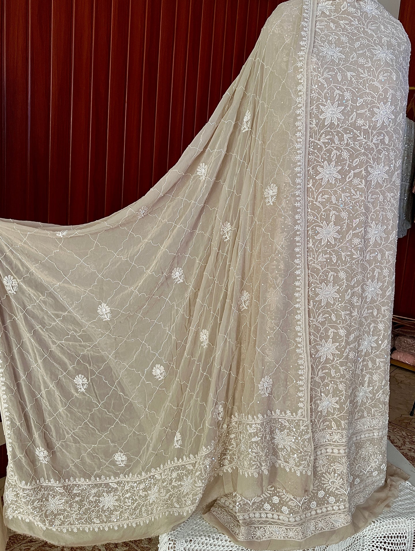 Suhaan Chikankari pearl sequins cut Dana work kurta and dupatta